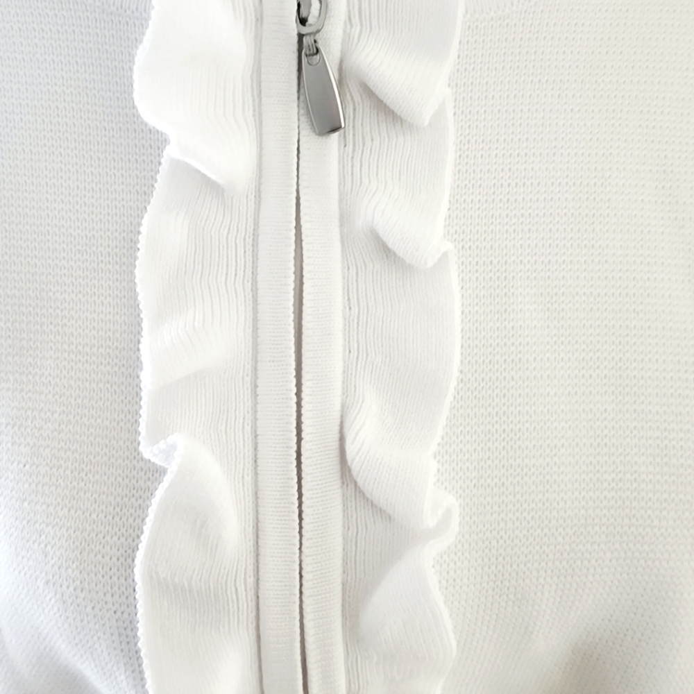 TALBOTS Zip Front Ruffle Sweater Jacket - Picture 2 of 8